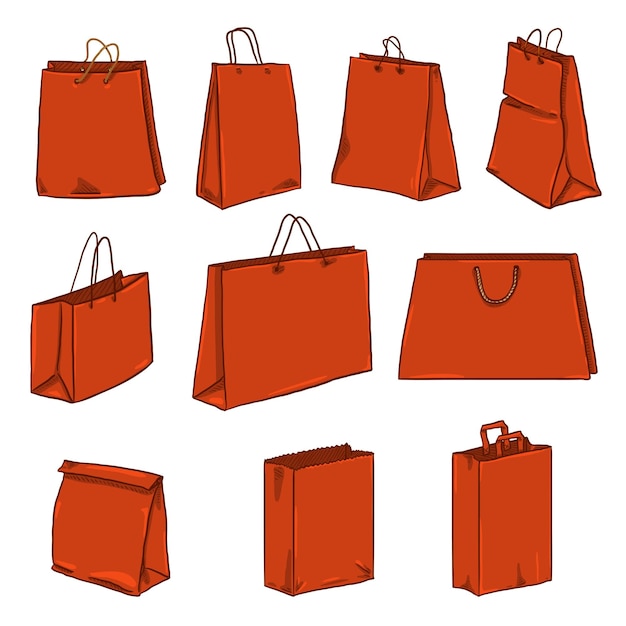 Conjunto vectorial de bolsas de compras rojas