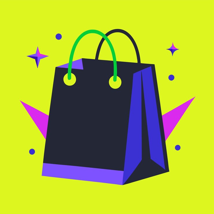 Vector un conjunto vectorial de bolsas de compras vacías de colores realistas para la promoción está en un fondo blanco