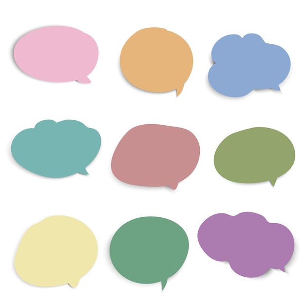 Conjunto vectorial con bonitas burbujas de conversación pegatinas de diferentes colores