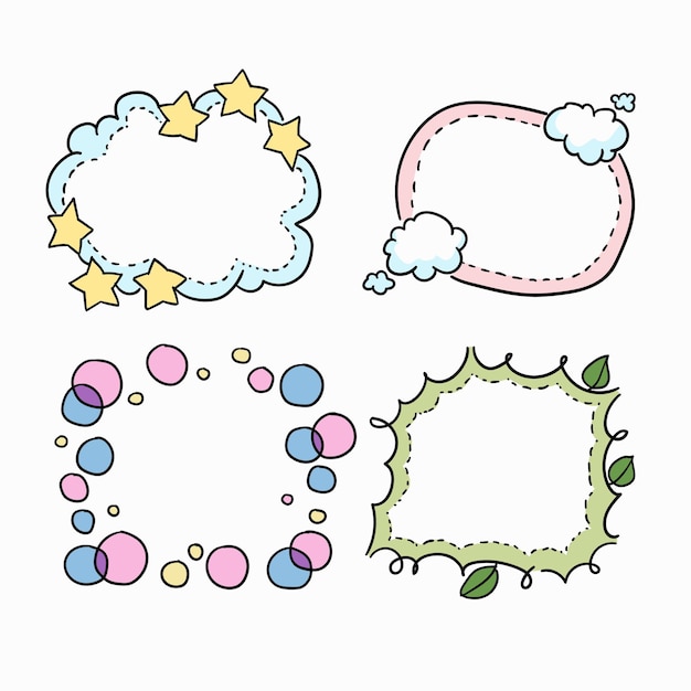 Conjunto vectorial de bonitos marcos dibujados a mano con estrellas y nubes
