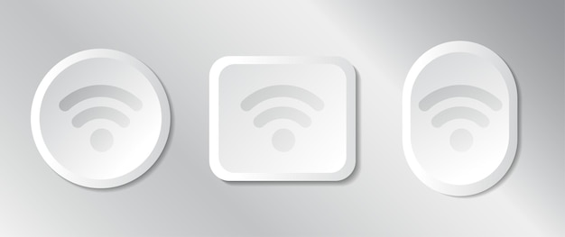 Conjunto vectorial de botón de señal de Internet Wi-Fi, estilo de tono blanco de realidad virtual 3D, conjunto de botones de jugador.