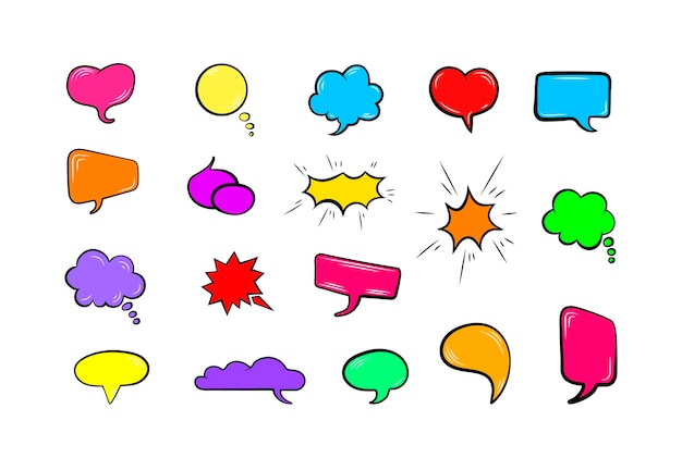 Conjunto vectorial de burbujas de conversación de colores sobre fondo blanco