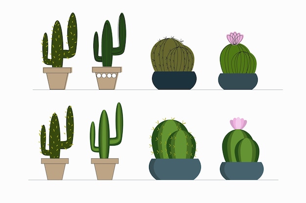 Conjunto vectorial de cactus en estilo plano