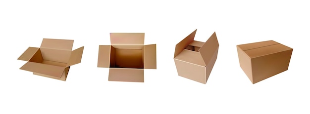 Conjunto vectorial de cajas de entrega simples ilustración 3d aislada