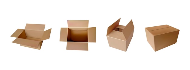 Conjunto vectorial de cajas de entrega simples Ilustración 3D aislada