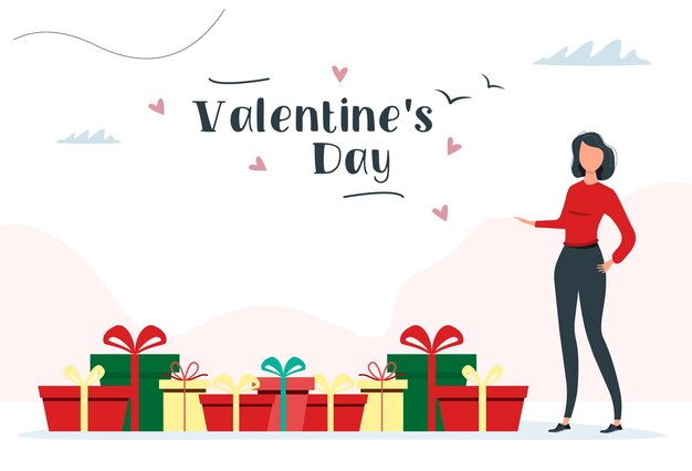 Conjunto vectorial de cajas de regalo. regalos y mujer del día de san valentín. imagen vectorial