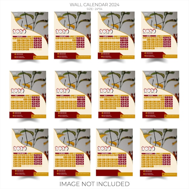 Conjunto vectorial de calendarios mínimos plantilla 2024