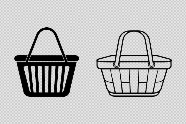 El conjunto vectorial de la canasta de compras con siluetas y arte de línea es ideal para la marca minorista y la p creativa