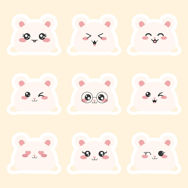 Conjunto vectorial de caras de emoticones emoji de osos kawaii lindos