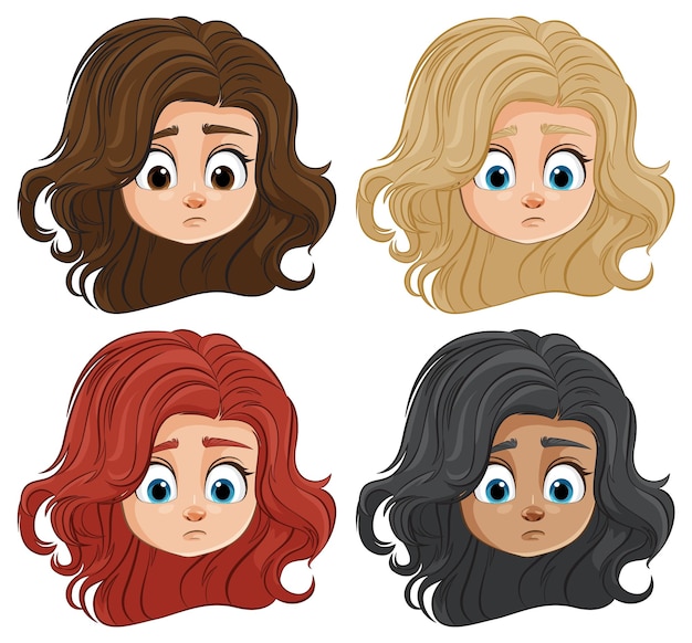 Vector conjunto vectorial de caras femeninas diversas