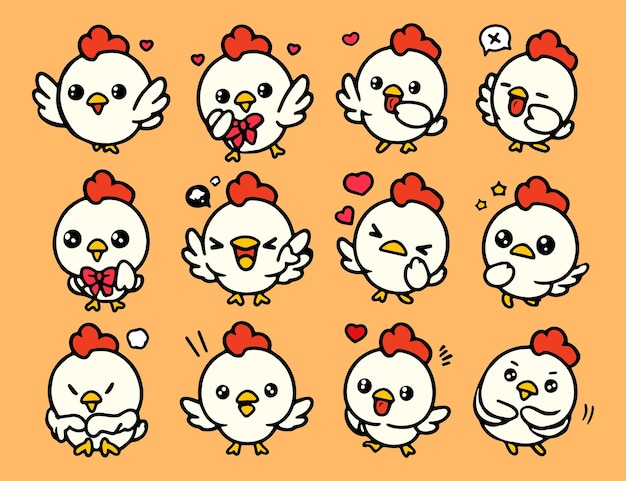 Conjunto vectorial de chicas con varias actividades y emociones de dibujos animados