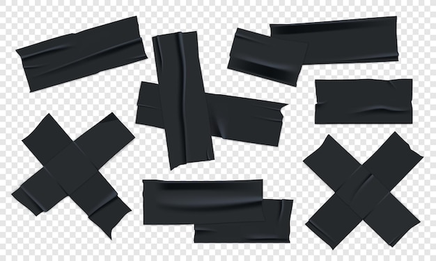Conjunto vectorial de cinta adhesiva negra realista en 3D PNG