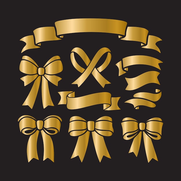 Conjunto vectorial de cintas y arcos dorados