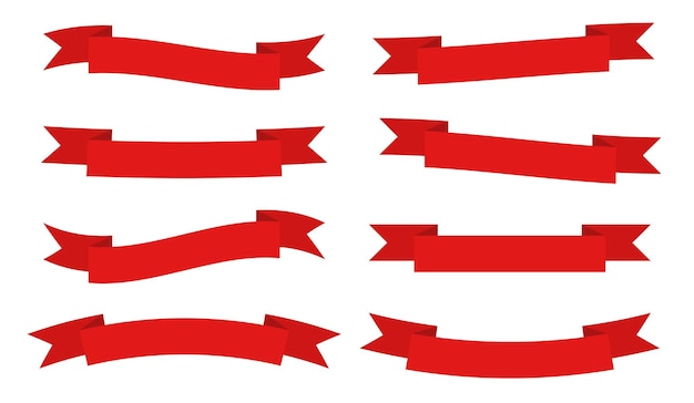 Conjunto vectorial de cintas decorativas rojas sobre un fondo blanco Elemento para etiqueta de descuento de tarjetas de felicitación