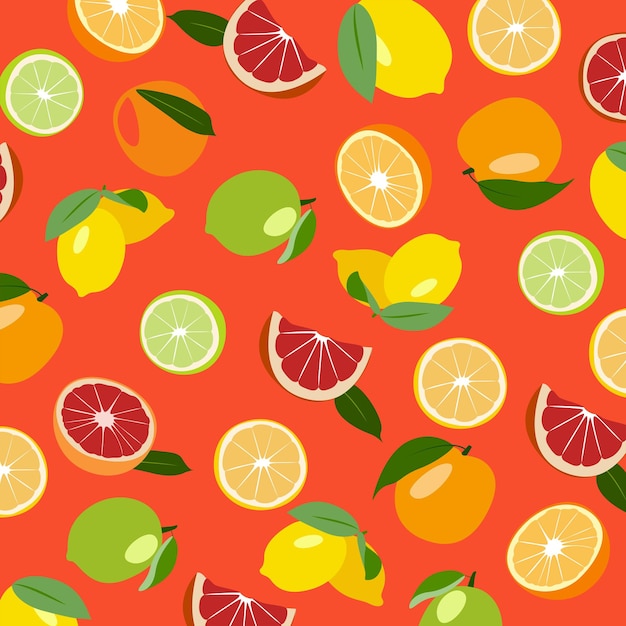 Conjunto vectorial de cítricos. Lima, naranja, pomelo, mandarina, jugo, fondo amarillo, fruta