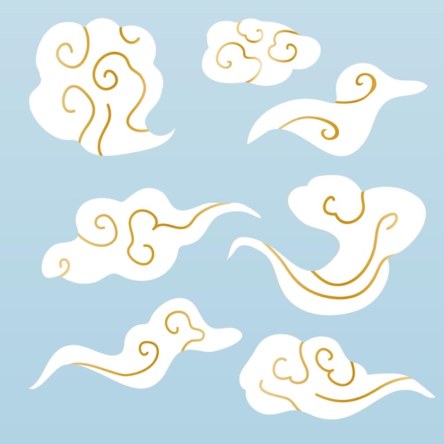 Conjunto vectorial de clipart de diseño de palos de nubes tradicionales chinos