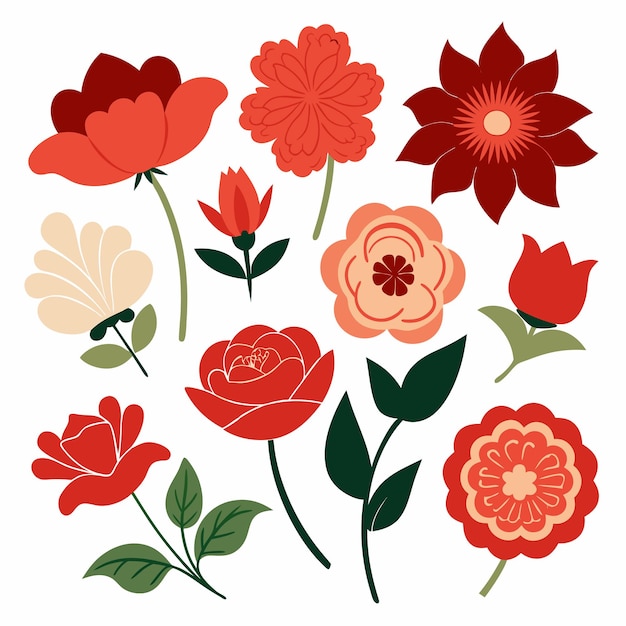 Conjunto vectorial de clips artísticas de flores victorianas antiguas
