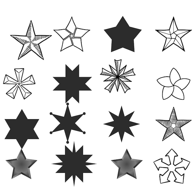 Conjunto vectorial de colección de estrellas Colección de estrellas doradas y negras aisladas sobre un fondo transparente