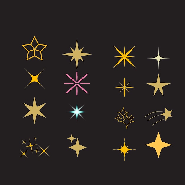 Conjunto vectorial de colección de estrellas Colección de estrellas doradas y negras aisladas sobre un fondo transparente