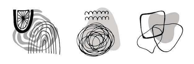 Conjunto vectorial de collages abstractos para el diseño de patrones pegatinas de publicaciones en redes sociales Ilustraciones caóticas dibujadas a mano