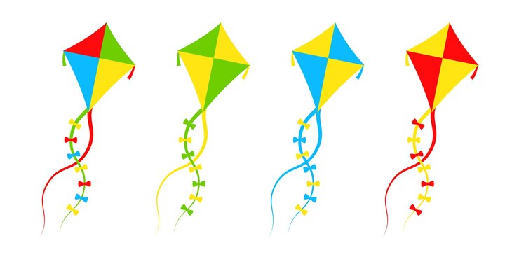 Vector conjunto vectorial de cometas de colores sobre fondo blanco. hermosos iconos planos de cometas. 10 eps vectoriales.