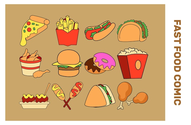 conjunto vectorial de cómics de comida rápida