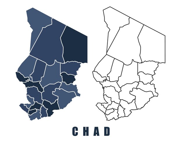 Conjunto vectorial de contorno fronterizo de las regiones del mapa de Chad
