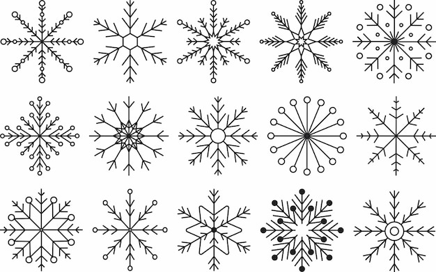 El conjunto vectorial de copos de nieve ilustraciones de estilo doodlestyle