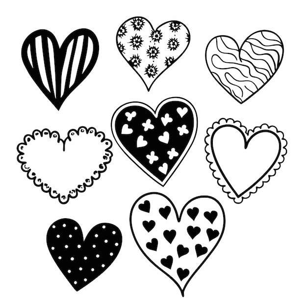 conjunto vectorial de corazones dibujados a mano elementos de diseño para San Valentín