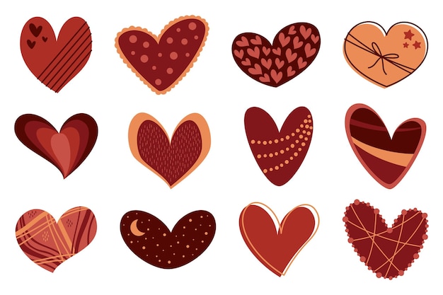 Conjunto vectorial de corazones rojos aislados Ilustración del Día de San Valentín