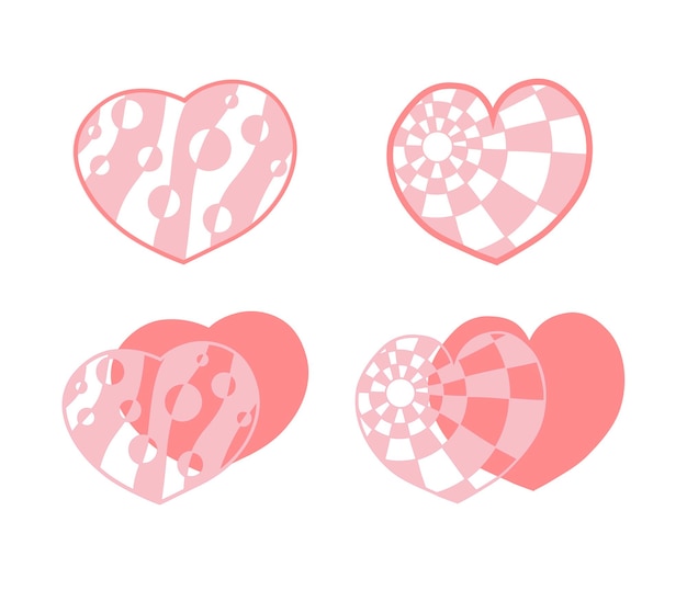 Conjunto vectorial de corazones rosas dibujados a mano