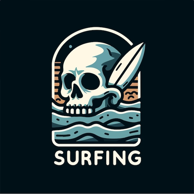 Conjunto vectorial de cráneo y surf con concepto de diseño de camiseta