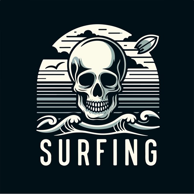 Conjunto vectorial de cráneo y surf con concepto de diseño de camiseta