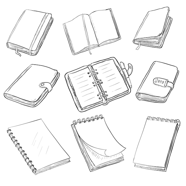 Conjunto vectorial de cuadernos de dibujo