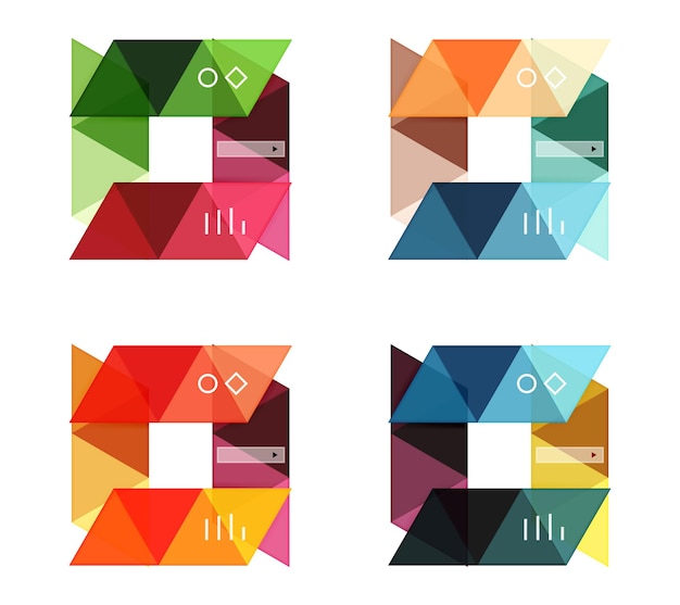 Conjunto vectorial de cuadros web infográficos geométricos en blanco creados con triángulos Fondos para opciones de número de diagrama de diseño de flujo de trabajo o diseño web