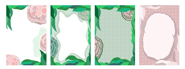 Conjunto vectorial de cuatro carteles rectangulares florales.