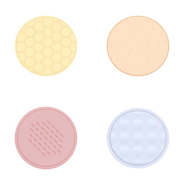 Conjunto vectorial de cuatro galletas de dibujos animados lindos en varias texturas y colores