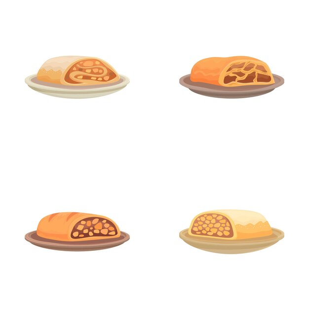 Conjunto vectorial de cuatro panes de estilo diferente en platos