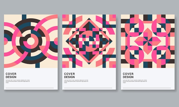 Conjunto vectorial de cubiertas geométricas retro para artículos impresos y decorativos