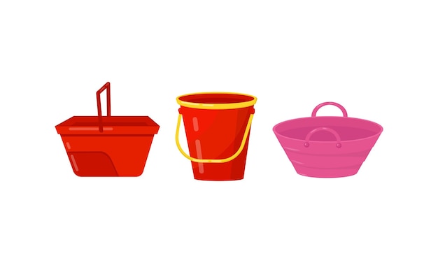 Conjunto vectorial de cubos diferentes y útiles en contenedores domésticos