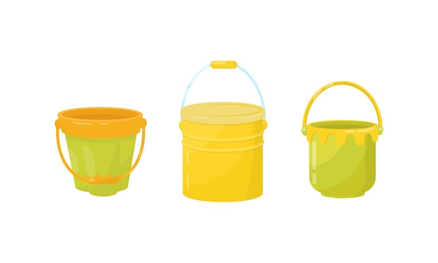 Conjunto vectorial de cubos diferentes y útiles en contenedores domésticos