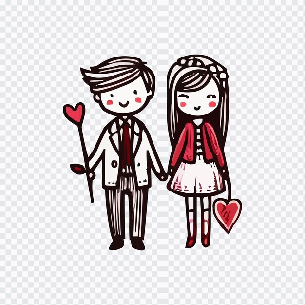 Conjunto vectorial dibujado a mano roja de una pareja de corazones