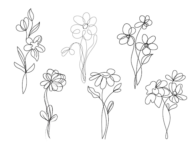 Conjunto vectorial de dibujo botánico de hojas de flores silvestres