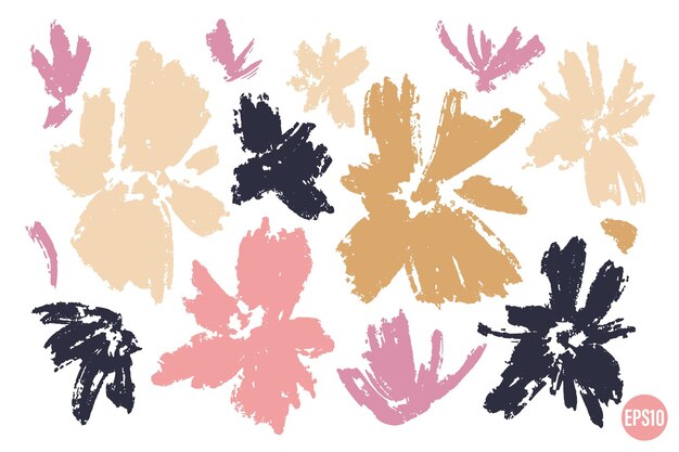 Vector conjunto vectorial de dibujo de plantas silvestres, flores, ilustración botánica artística, elementos florales aislados, ilustración dibujada a mano.