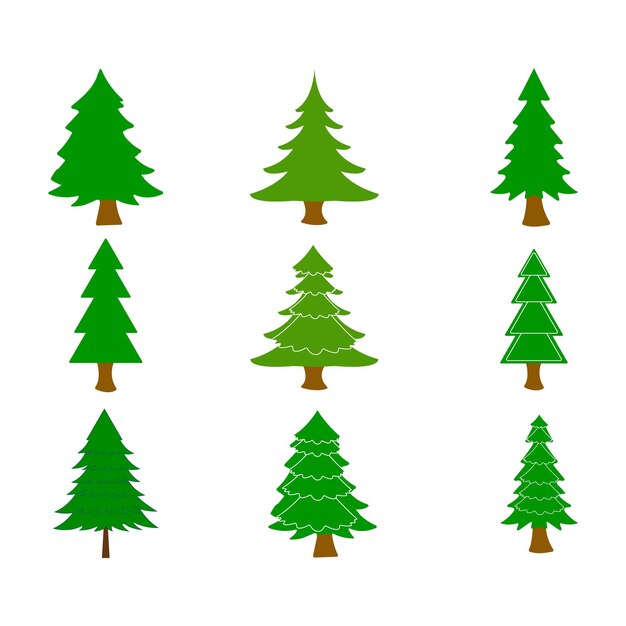 Conjunto vectorial de dibujos animados árboles de Navidad pinos para tarjetas de felicitación invitaciones pancartas web