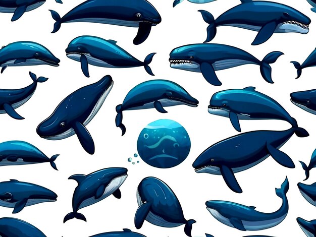 Conjunto vectorial de dibujos animados de ballena jorobada en fondo blanco aislado