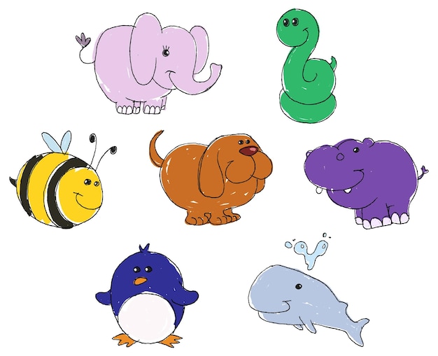 Conjunto vectorial de dibujos de animales