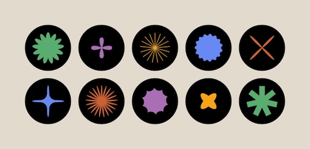 Conjunto vectorial de diferentes formas y elementos geométricos Iconos y signos de diseño brutalista Formas básicas