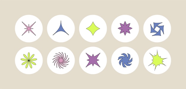 Conjunto vectorial de diferentes formas y elementos geométricos Iconos y signos de diseño brutalista Formas básicas