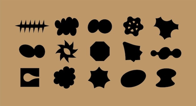 Conjunto vectorial de diferentes formas y elementos geométricos Iconos y signos de diseño brutalista Formas Y2k destacados de podredumbre
